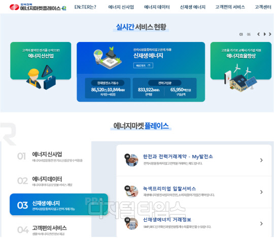 에너지마켓플레이스 EN:TER 화면 <한국전력 제공>